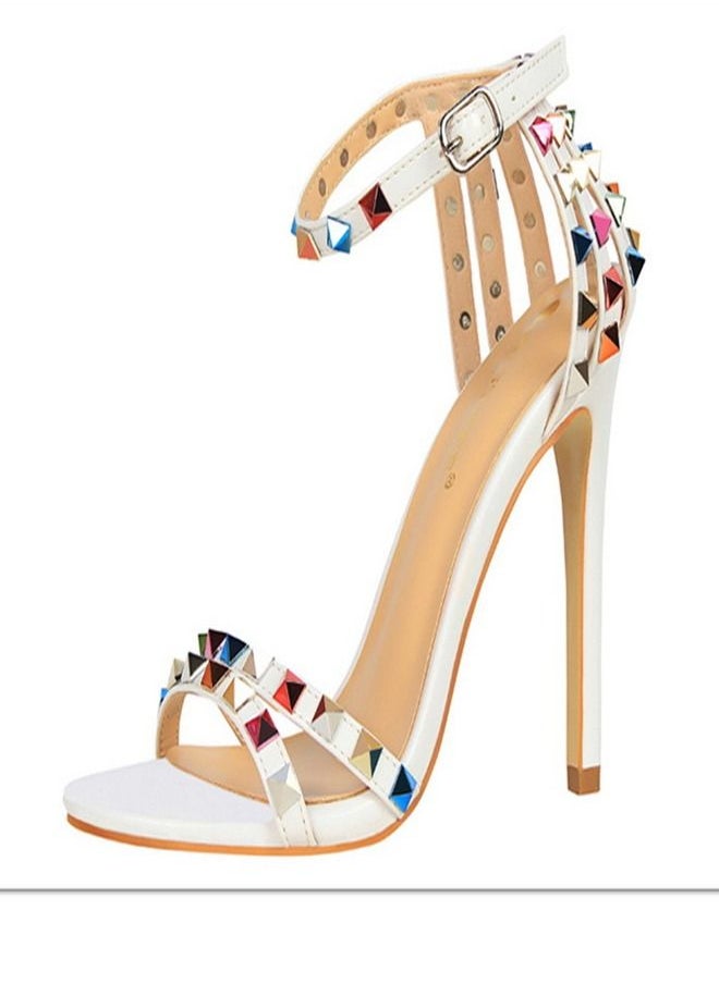BIGTREE Colored Rivet High Heel Sandals 11CM White  - Image 2