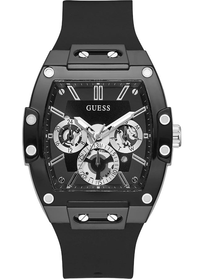 GUESS Men's Trend Multifunction 43mm Watch â€“ Black Dial with Black Matte Polycarbonate Case & Silicone Strap - Image 1