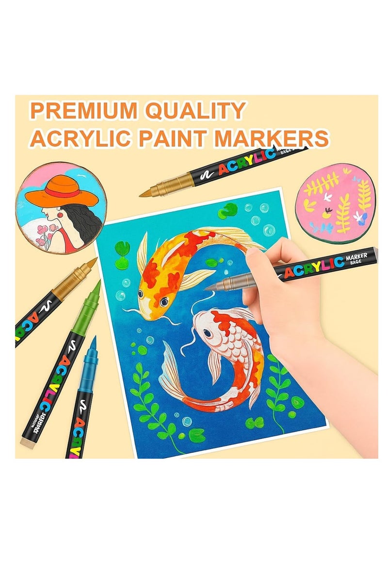 Acrylic Paint Pens Set of 24 – Soft Brush Tip Acrylic Markers for Rock Painting, Canvas, Wood, Stone, Glass, Ceramics, Fabric & DIY Craft Projects - Image 2