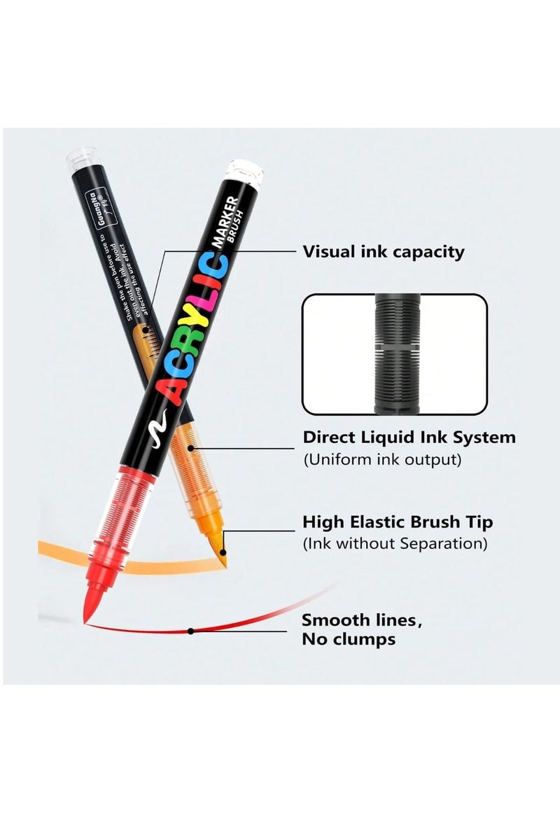 Acrylic Paint Pens Set of 24 – Soft Brush Tip Acrylic Markers for Rock Painting, Canvas, Wood, Stone, Glass, Ceramics, Fabric & DIY Craft Projects - Image 3