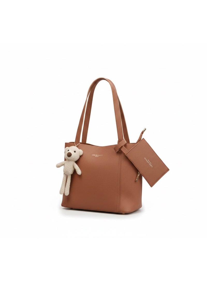 KANAZ Womenâ€™s Tote Bag Set with Cute Bear Charm â€“ Large Shoulder Handbag with Matching Wallet, Stylish Daily Work & Shopping BagF3963 New Bear Lady (Havan) - Image 1