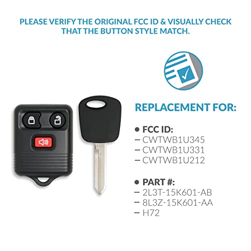 Keyless2Go Replacement for Keyless Entry Car Key Fob Vehicles That Use 3 Button CWTWB1U331, with New Uncut Transponder Ignition Car Key H72 (2 Pack) - Image 4