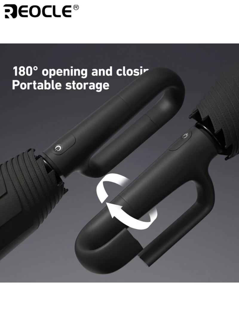 REOCLE Automatic Folding Umbrella with 32 Ribs Wind Resistant Design and 190T Polyester Fabric Compact Travel Umbrella with Fiberglass Frame for One Handed Operation - Image 5