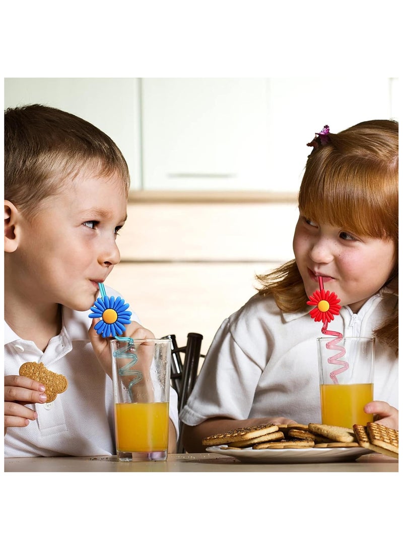 ECVV 8 Pcs Reusable Groovy Daisy Flower Straws | Colorful Plastic Spiral Straws for Party Drinks, Birthday Decorations, Kids Summer Party Supplies | Daisy Topper | Random Colors - Image 4