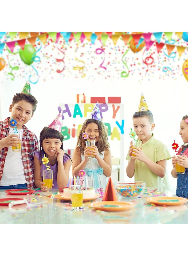 ECVV 8 Pcs Reusable Groovy Daisy Flower Straws | Colorful Plastic Spiral Straws for Party Drinks, Birthday Decorations, Kids Summer Party Supplies | Daisy Topper | Random Colors - Image 5