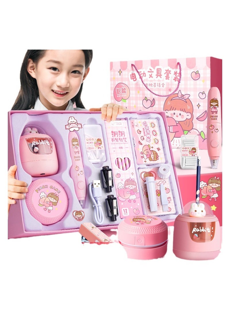 general Stationery gift set electric pencil sharpener + electric eraser + eraser refill + desktop vacuum stationery set for school children - Image 2