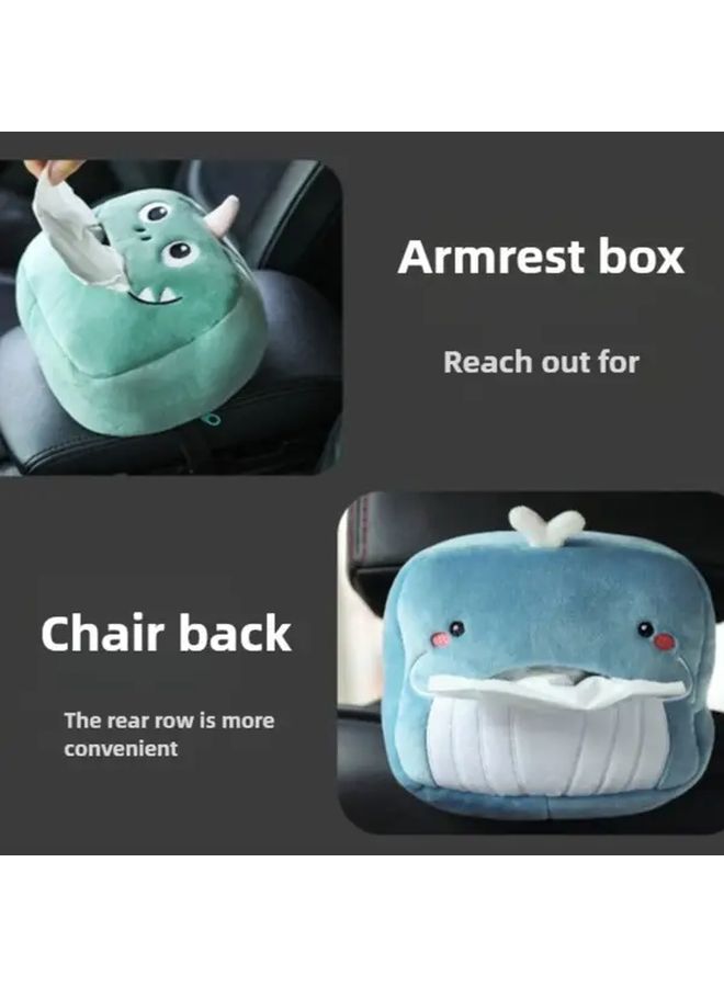 Whale Shaped Cartoon Plush Tissue Box Cover Cute Animal Design Portable Multifunctional Storage Container With Drawer And Hanging Rope For Car Home Bathroom Kitchen Office Interior Decoration - Image 3