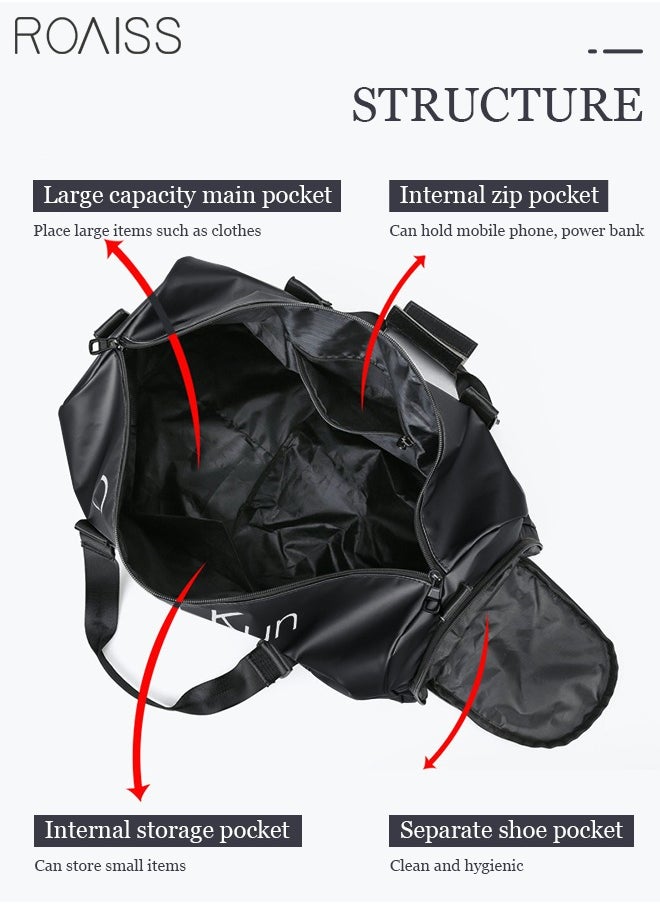 roaiss Unisex Gym Duffel Bag Shoes Compartment Lightweight Waterproof Multipurpose Large Capacity Outdoor Luggage Handbag for Fitness Sports Swimming Travel Black  - Image 4