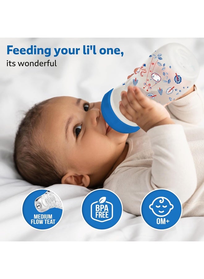 Luvlap Baby Essential Slim Neck Feeding Bottle, 125ml, Jungle Tales, with anti Colic Nipple, New Born / Infants / Toddler upto 3 years, BPA Free, , Blue - Image 2
