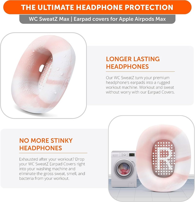 WC SweatZ Max - Patented Protective Earpad Covers for Airpods Max Made by Wicked Cushions | Sweatproof & Easily Washable | Full Earpad Sweat Protection | Pink Marble - Image 3
