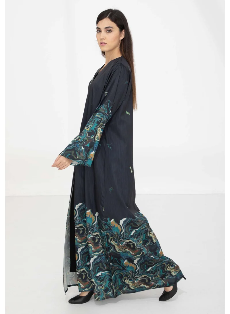 MSquare Fashion  Taffeta Printed Open Abaya – Effortless Elegance for Women | Best Price UAE