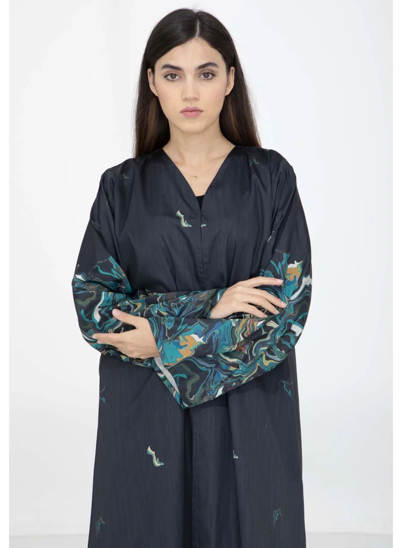 MSquare Fashion  Taffeta Printed Open Abaya – Effortless Elegance for Women | Best Price UAE