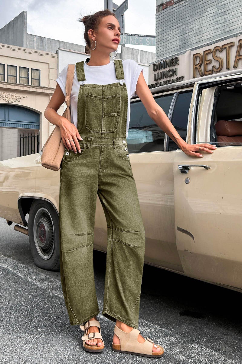 PLNOTME Womens Denim Bib Overalls Barrel Leg Adjustable Strap Jean Pants Jumpsuits with Pockets - Image 5