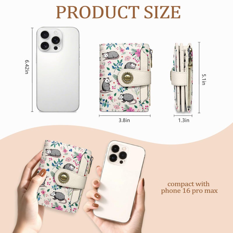 Icycay Possum Wallet Women Small RFID Blocking Bifold, Credit Card Holder, Zipper Coin Pocket, Funny Opossum, Cute, PU Leather, Compact, Travel, 14 Card Slots, Cash Purse, Ladies Woman Female Girls - Image 4