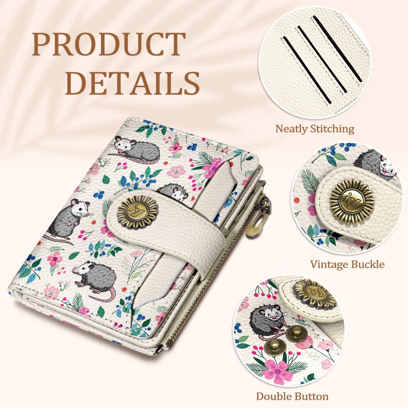 Icycay Possum Wallet Women Small RFID Blocking Bifold, Credit Card Holder, Zipper Coin Pocket, Funny Opossum, Cute, PU Leather, Compact, Travel, 14 Card Slots, Cash Purse, Ladies Woman Female Girls - Image 5