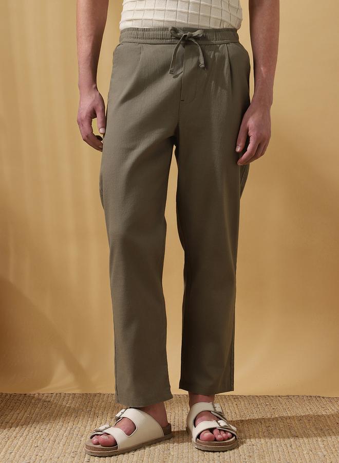 Dennis Lingo Men's Olive 100% Cotton Solid Pattern Full Length Pleat Front Straight Fit Trouser  - Image 2