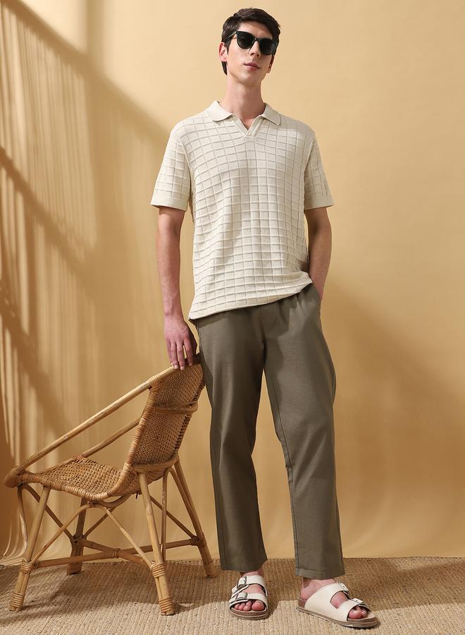 Dennis Lingo Men's Olive 100% Cotton Solid Pattern Full Length Pleat Front Straight Fit Trouser  - Image 1