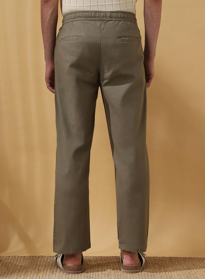 Dennis Lingo Men's Olive 100% Cotton Solid Pattern Full Length Pleat Front Straight Fit Trouser  - Image 3