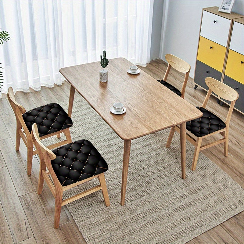 2Pcs Modern Black Textured Chair Seat Covers Durable Polyester Machine Washable for Dining Room - Image 2