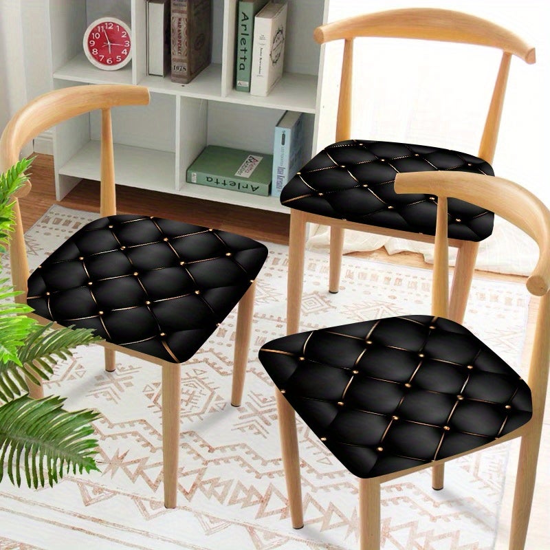 2Pcs Modern Black Textured Chair Seat Covers Durable Polyester Machine Washable for Dining Room - Image 1