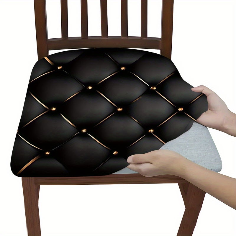 2Pcs Modern Black Textured Chair Seat Covers Durable Polyester Machine Washable for Dining Room - Image 3