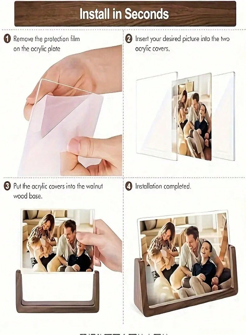 Elegant U-Shaped Solid Wood Photo Frame with Clear Acrylic Panels – Rustic and Modern Design for Tabletop Display – Perfect for Home, Office, Weddings, and Special Events – Multi-Purpose Stand for B - Image 4