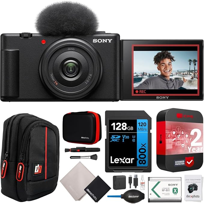 Sony ZV-1F Vlog Camera | Official USA Partner Model | 4K Video 20.1MP for Content Creators and Vloggers Bundle with CPS 2 YR Extended Protection Pack + Deco Gear Case + 128GB Memory Card & More - Image 1