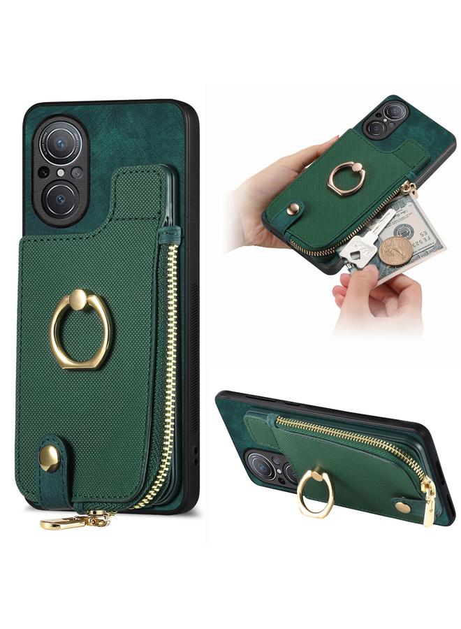 S-TOP Case For Huawei nova 9 SE Cross Leather Ring Vertical Zipper Wallet Back Phone Case - Image 1
