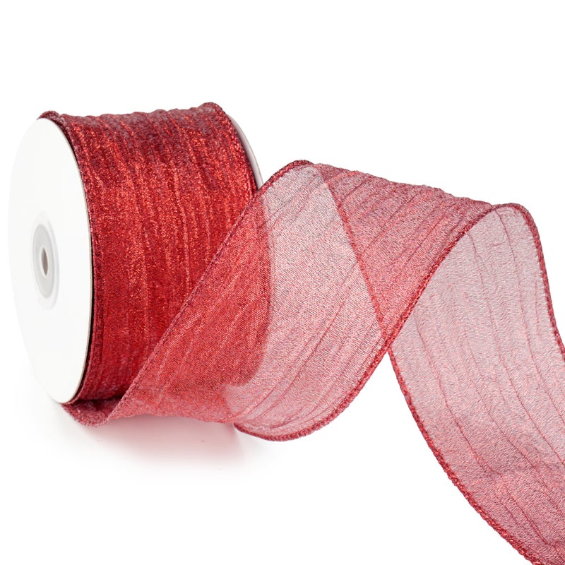 MAYREEL Red Wired Ribbon 25 Inch Crimson Metallic Crinkle Ribbon for Christmas Tree Wreaths Bows 4th of July Rustic Wedding Gift Wrapping Farmhouse Party Favor Crafts 10 Yards