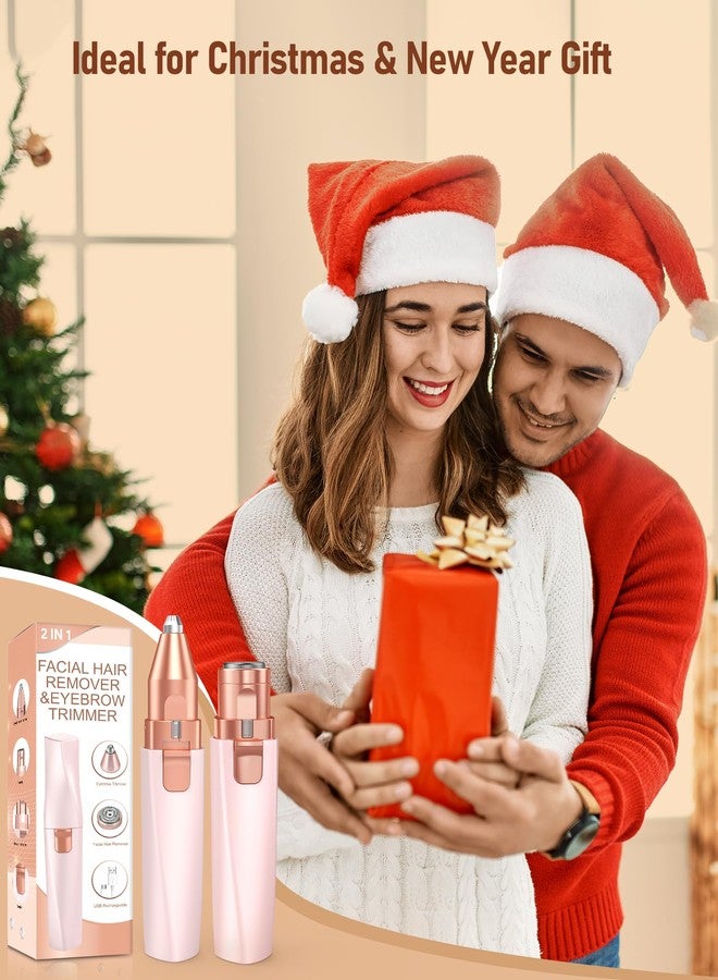 أداة تشذيب الحواجب وإزالة شعر الوجه للنساء: جهاز 2 في 1 قابل لإعادة الشحن لإزالة شعر الوجه وشفرة الحواجب، ماكينة حلاقة كهربائية غير مؤلمة للوجه للنساء مع ضوء LED للحواجب والشفاه والوجه - Image 4