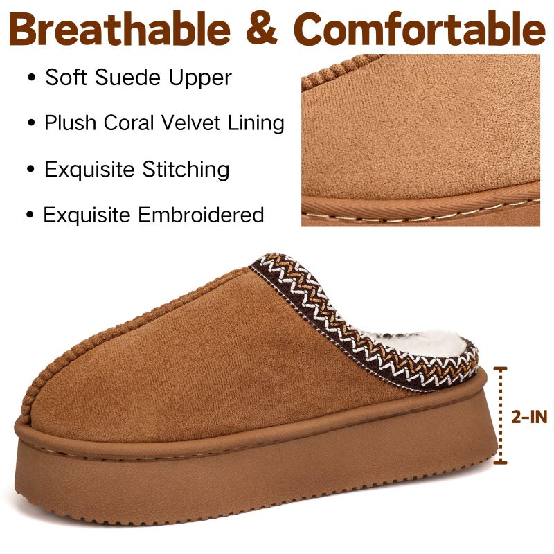 BERANMEY Plush Platform Slippers for Women & Men - Cozy Non-Slip Sole,Warm Fuzzy Lined House Shoes for Indoor Outdoor Short Ankle Slippers (Brown, US, Adult, Women, 9.5, Numeric Range, US Footwear Size System, 10, Medium) - Image 3