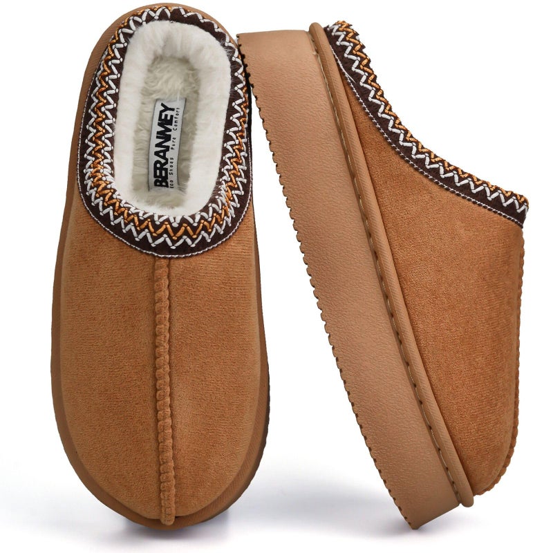 BERANMEY Plush Platform Slippers for Women & Men - Cozy Non-Slip Sole,Warm Fuzzy Lined House Shoes for Indoor Outdoor Short Ankle Slippers (Brown, US, Adult, Women, 9.5, Numeric Range, US Footwear Size System, 10, Medium) - Image 2