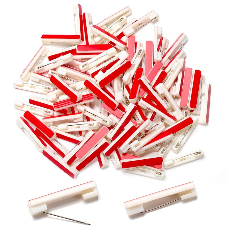 BOGZON 100 White Safety Pin Bar with Adhesive, Badge Pin Backs, Name Tag Pins - Image 1