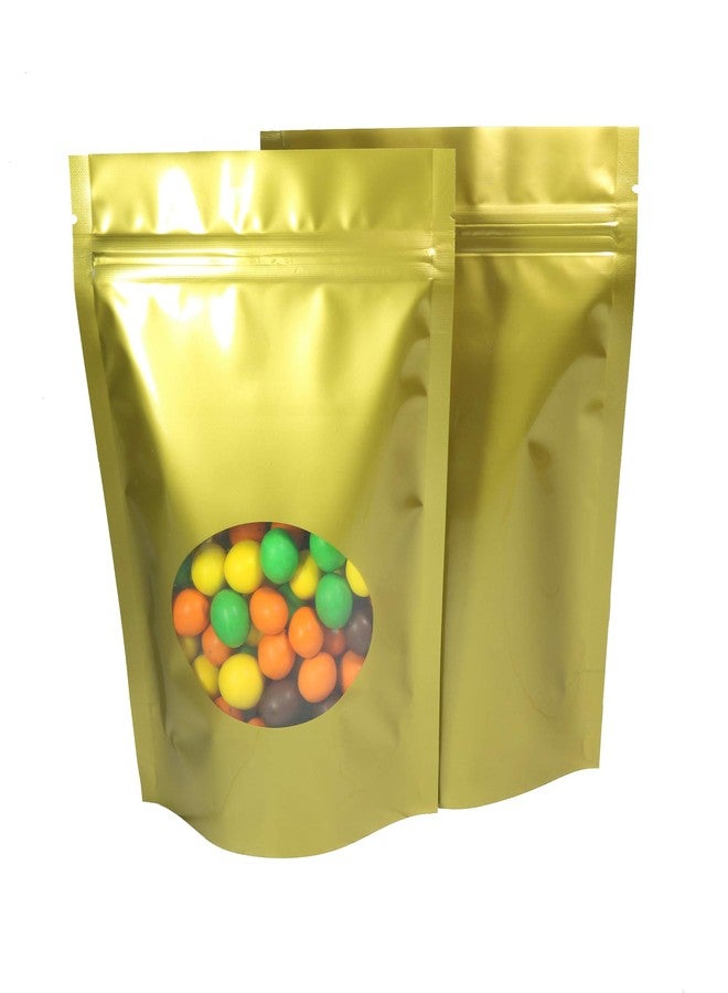 QQ Studio Double-Sided Matte/Glossy Color with Clear Round Window Stand-Up Pouch (100 Bags/Pack) (4" x 6.3", Glossy Gold) - Image 1