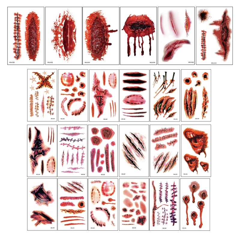 Temporary Tat too Sticker Horror Realistic Fake Bloody Wound Stitch Scar Scab for Halloween Makeup Halloween Cosplay - Image 1