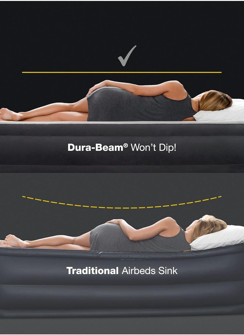 INTEX Dura-Beam Plus Comfort Queen Air Bed Queen Dura-Beam Comfort Plush High-Rise Inflatable Air Mattress With Built In Pump For Travel And Camping Air Bed With Fastfill Usb Pump 203X152X36CM Airbed Fibertech Technology  - Image 3