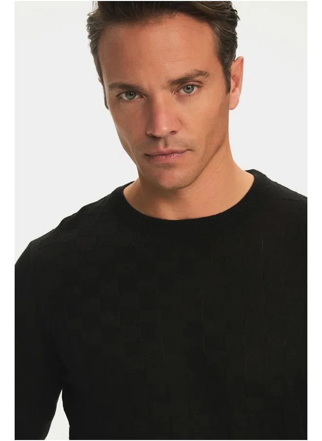 JUNE June Men Regular Fit Crew Neck Patterned Knitwear Sweater Black