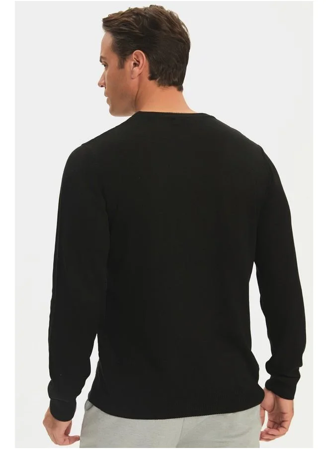 JUNE June Men Regular Fit Crew Neck Patterned Knitwear Sweater Black