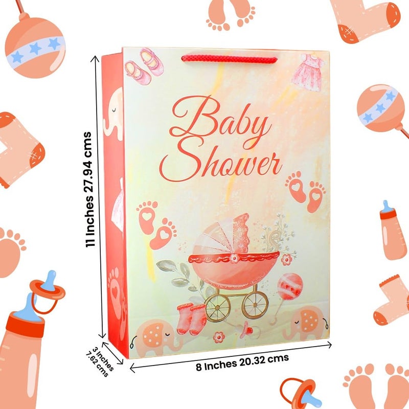 TASCHE TASCHE Maroon Baby Shower Design Paper Gift Bags for Return Gifts Weddings Birthday Holiday Presents Pack of 24 11X8X3 Inches  - Image 3