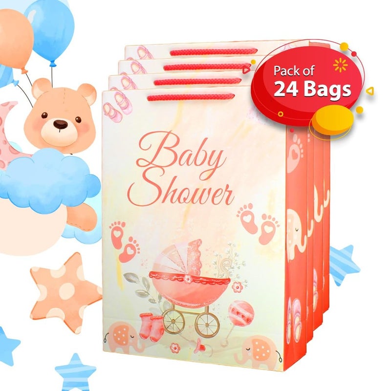 TASCHE TASCHE Maroon Baby Shower Design Paper Gift Bags for Return Gifts Weddings Birthday Holiday Presents Pack of 24 11X8X3 Inches  - Image 4