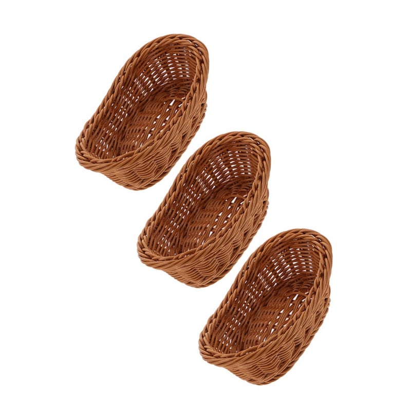 Stackable Hand Woven Storage Baskets Set Of 3 Multipurpose For Bread Fruit Snacks Breathable Imitation Rattan Design - Image 2