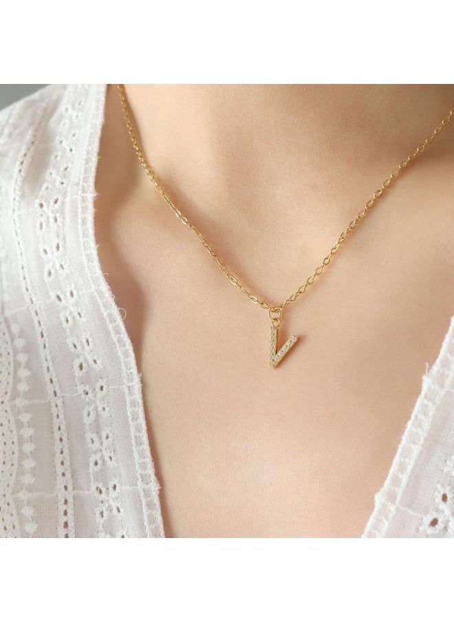 NIBEMINENT Popular Hot- Flash Zircon Inlaid With 26 English Letters Design Light Luxury Girls Titanium Steel Pendant Necklace Jewelry 