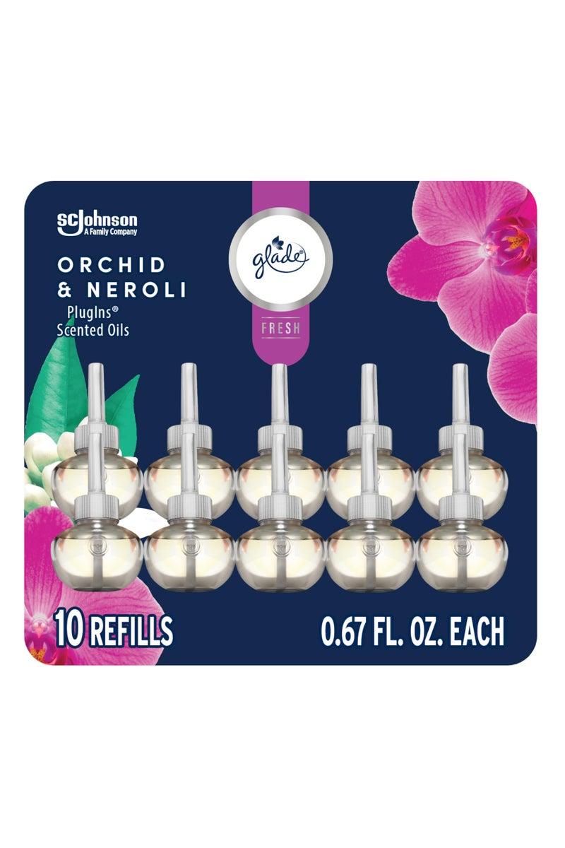 Glade PlugIns Refills Air Freshener, Orchid & Neroli, Scented and Essential Oils for Home and Bathroom, 0.67 Fl Oz, 10 Count - Image 1