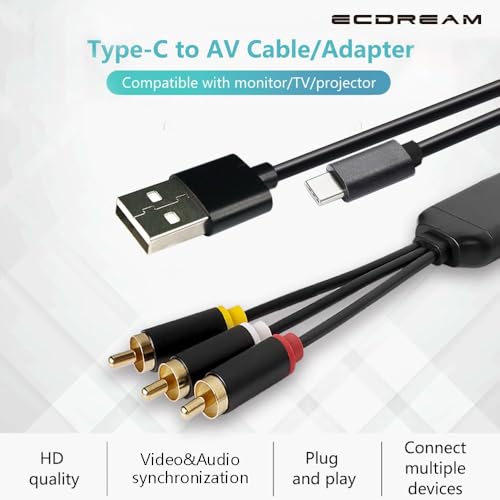 ECDREAM USB C to RCA Cable Adapter, 6Ft Type-C to RCA Cable with USB A(Charging),USB C Male to 3 RCA Male,Suitable for TV, Monitor, Speaker - Image 2