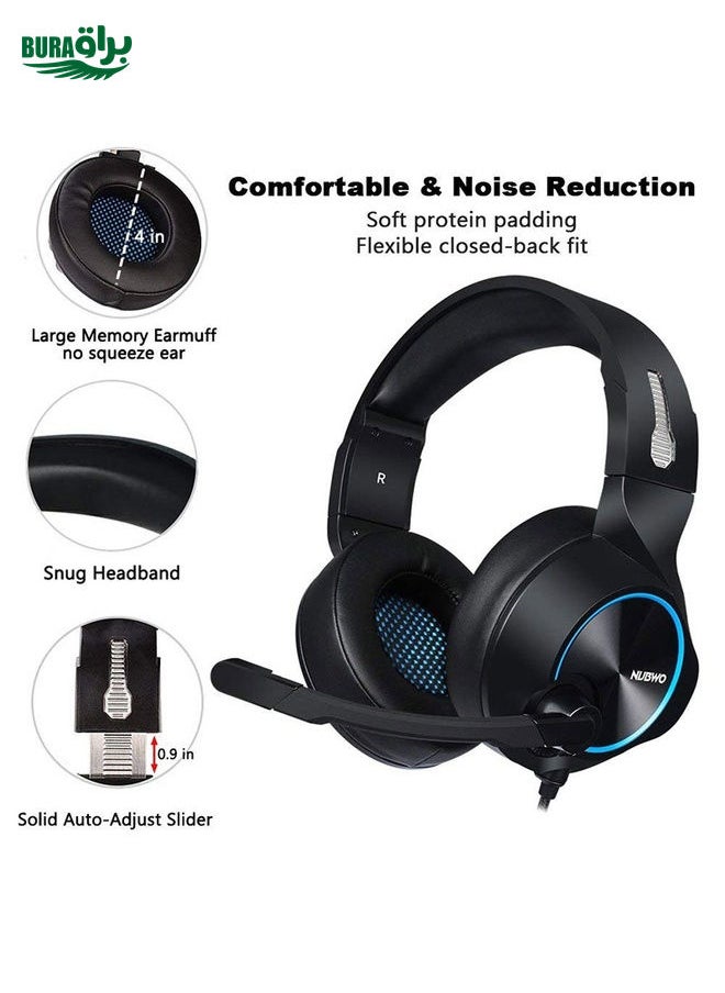 BURAQ - NUBWO N11 Gaming Subwoofer Headphone with Mic, Style:Single USB(Black and Blue) - Image 1