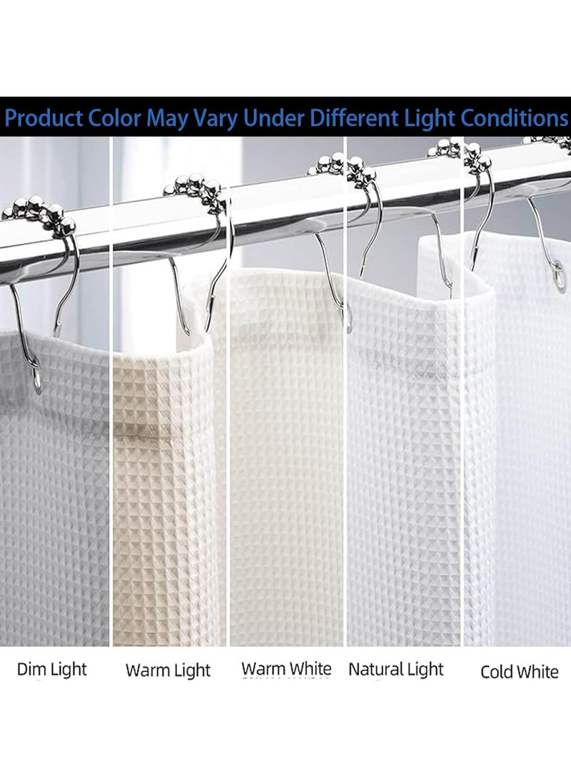 إسكدنيا ستارة دش للحمام منسوجة بنسيج وافل، مقاومة للماء، شديدة التحمل، مع 12 خطاف (أبيض) - Image 3