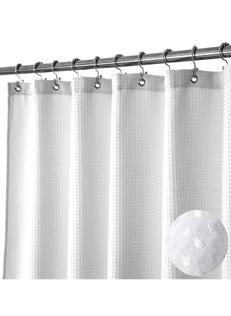 إسكدنيا ستارة دش للحمام منسوجة بنسيج وافل، مقاومة للماء، شديدة التحمل، مع 12 خطاف (أبيض) - Image 1