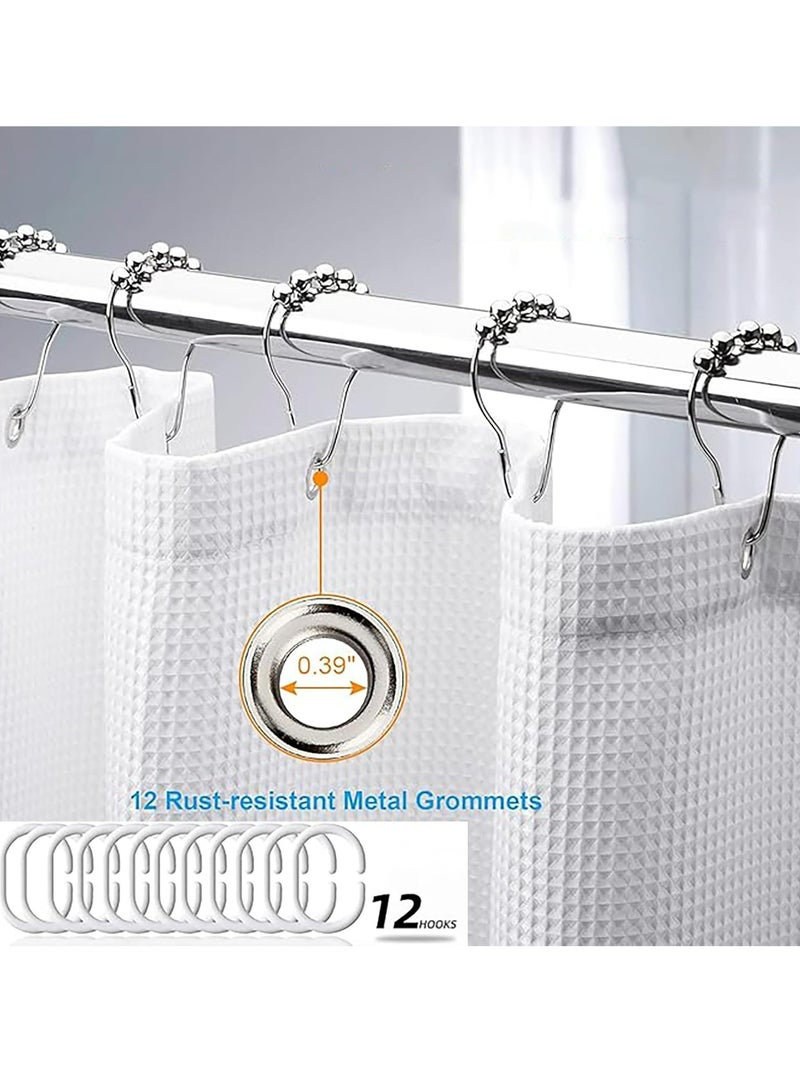 إسكدنيا ستارة دش للحمام منسوجة بنسيج وافل، مقاومة للماء، شديدة التحمل، مع 12 خطاف (أبيض) - Image 2