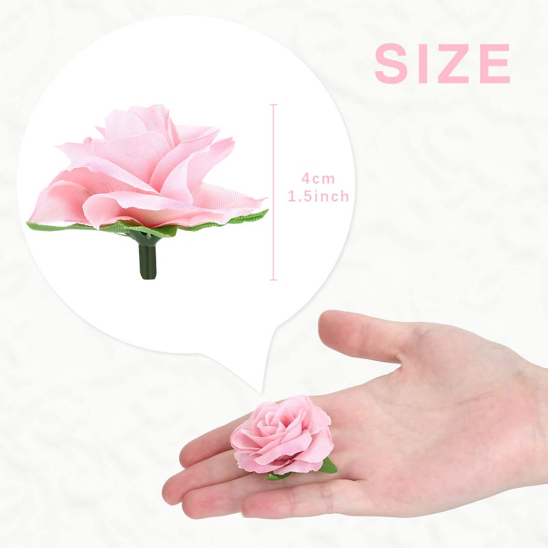 Kesote 50pcs Pink Roses Artificial Flowers Bulk, 1.6" Small Silk Fake Roses Flower Heads for Decoration, Crafts, Wedding Centerpieces Bridal Shower Party Home Decor - Image 2
