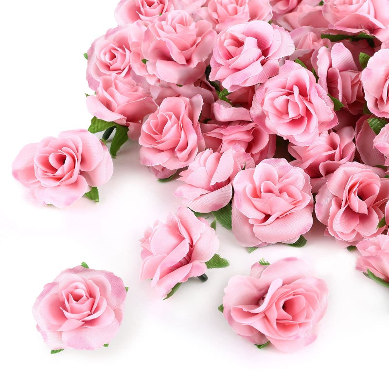 Kesote 50pcs Pink Roses Artificial Flowers Bulk, 1.6" Small Silk Fake Roses Flower Heads for Decoration, Crafts, Wedding Centerpieces Bridal Shower Party Home Decor - Image 1